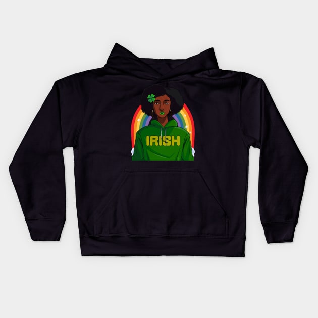 African American Black Leprechaun St Patrick Day Kids Hoodie by Noseking